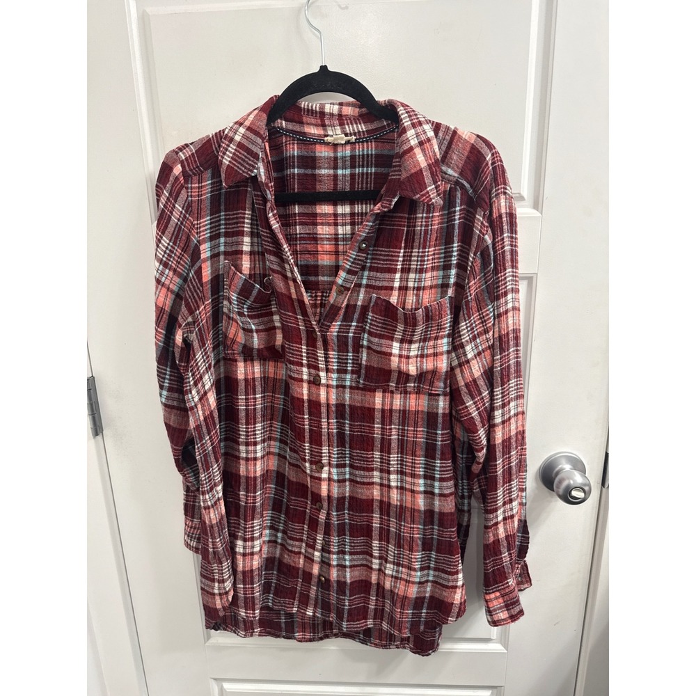 Pilcro‎ Anyhtopologie Burgundy Plaid Button Down Flannel Shirt Womens Medium